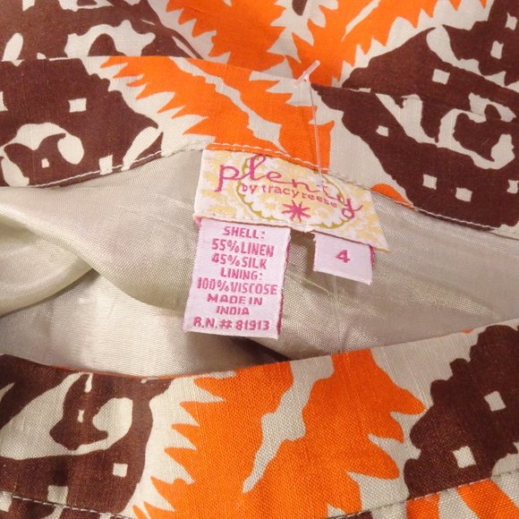 Plenty by Tracy Reese Brown Orange Cream Print Front Pocket Mini Skirt Sz 4 - Picture 8 of 12